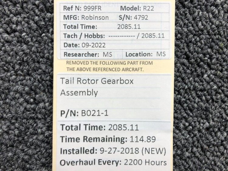 R22 Tail Rotor Gearbox -Assembly For B021-1 Robinson - Image 7